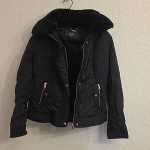 Black Quilted Faux Fur Lined Jacket